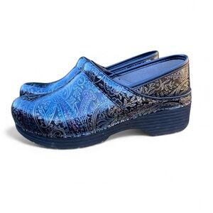 Dansko LT Clogs Size 37 Black Paisley Patent Comfort Work Shoes